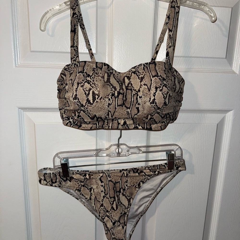 Shade & Shore Snake Print Balconette Bralette Mid Rise Bikini - 34DD Size M - Picture 2 of 11